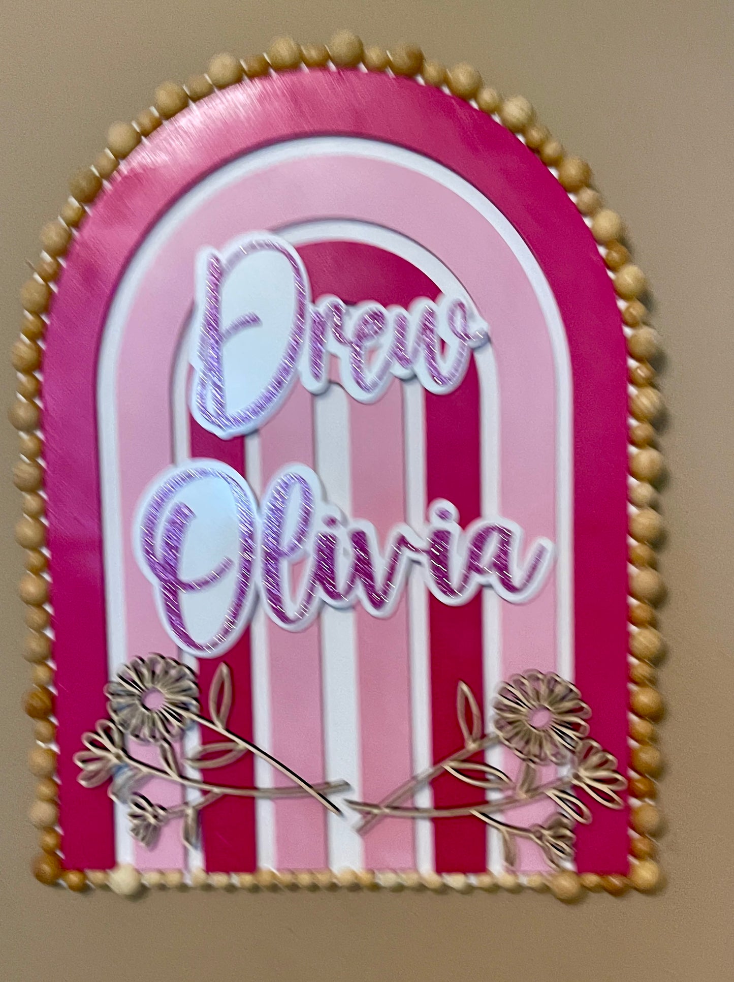 Pink Boho Arch Door or Room Sign