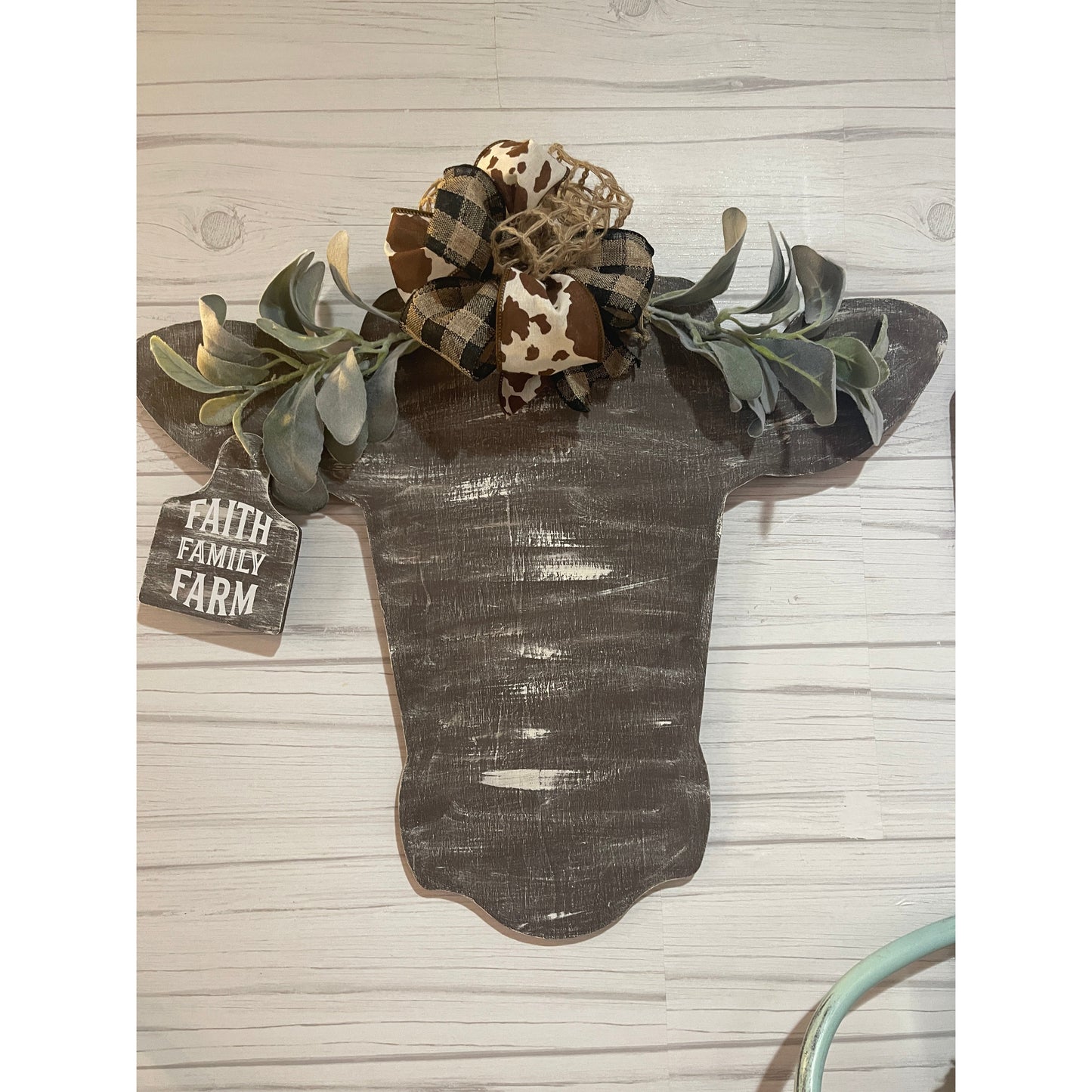 XL Distressed Brown Cow Head