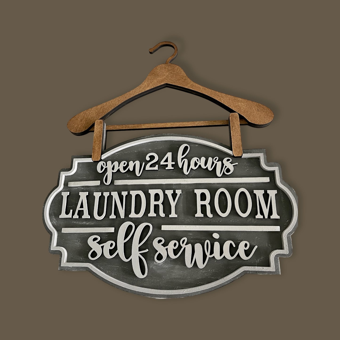 Wood Hanger Laundry Room Sign