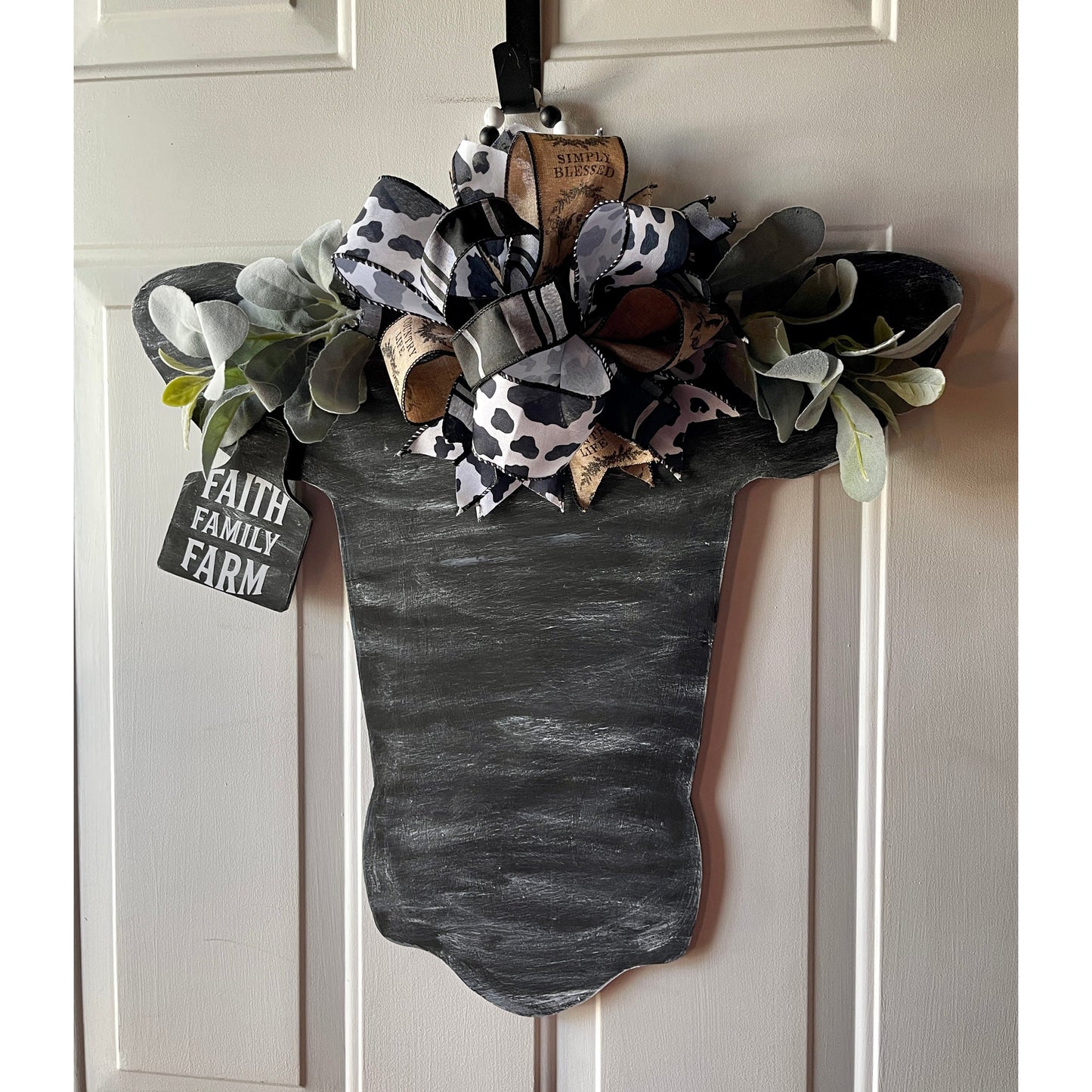 XL Black Distressed Cow Head