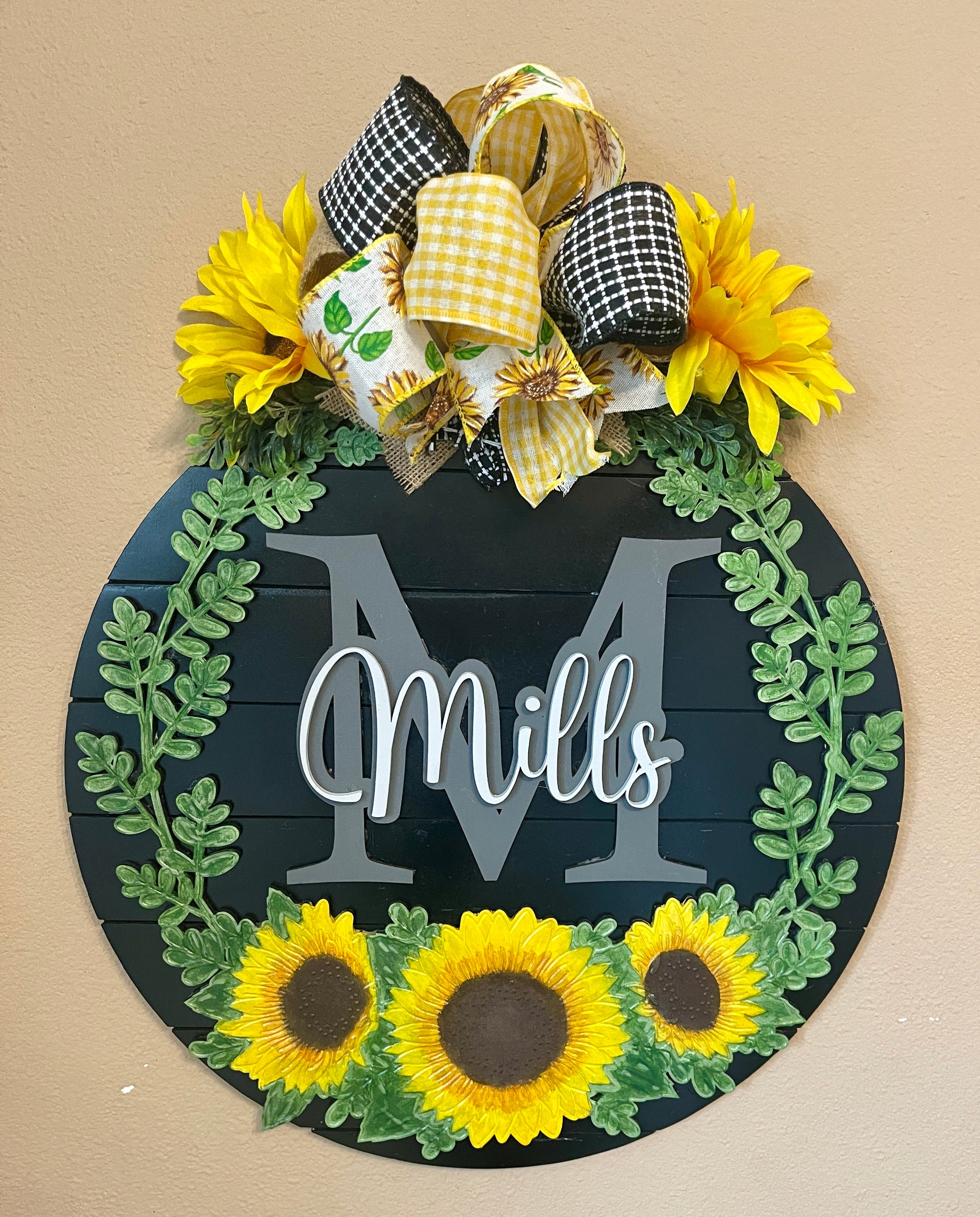 Sunflower Initial Sunflower Initial Name Door Hanger – Rustic Sign Design