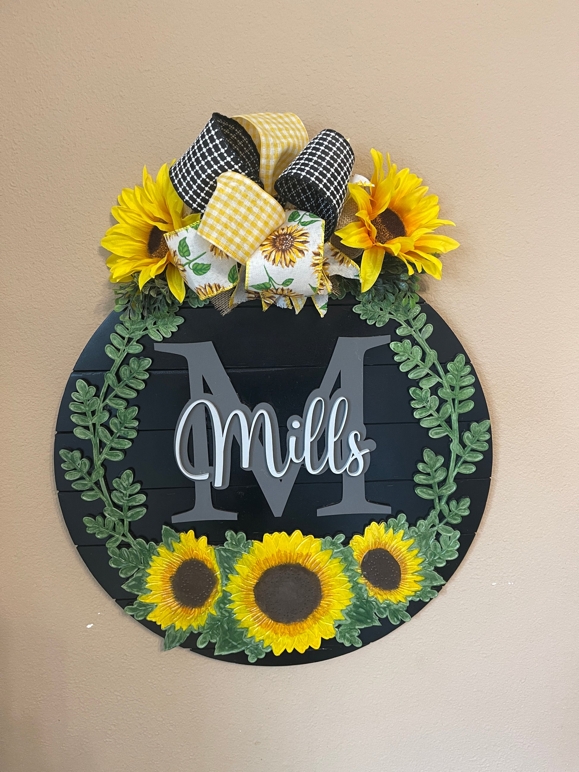 Sunflower Initial Sunflower Initial Name Door Hanger – Rustic Sign Design