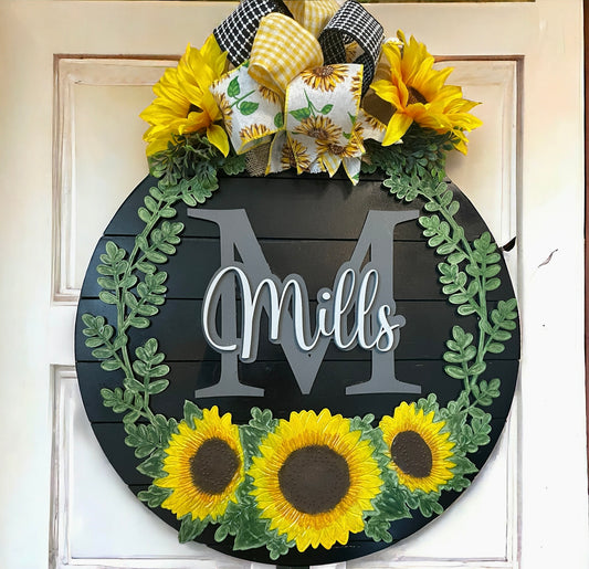 Sunflower Initial Name Door Hanger