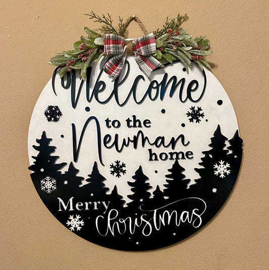 Personalized Christmas Welcome Door Hanger