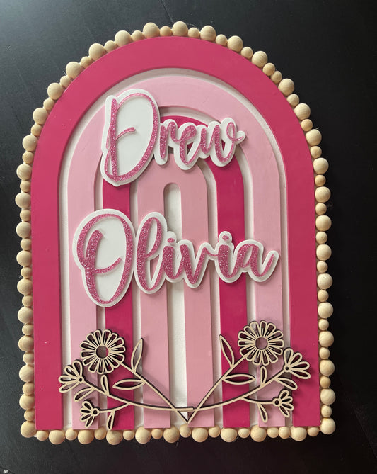 Pink Boho Arch Door or Room Sign