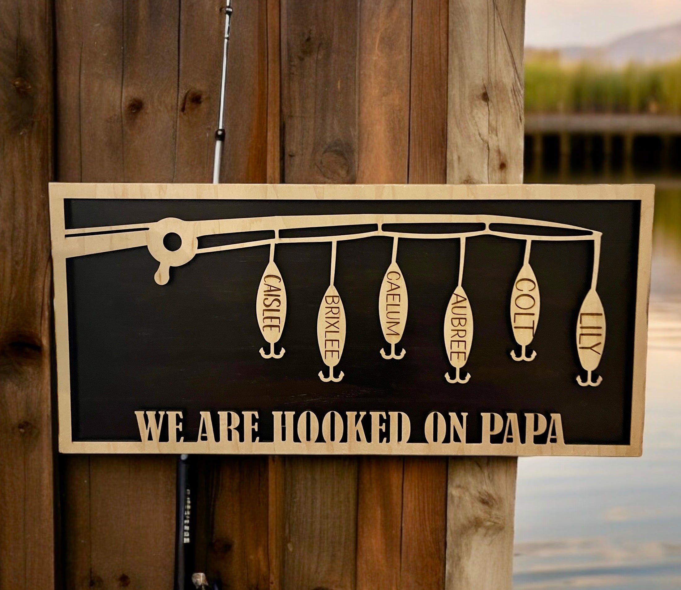 Handcrafted Personalized Fishing Pole Wood Sign with Custom Lures with ...