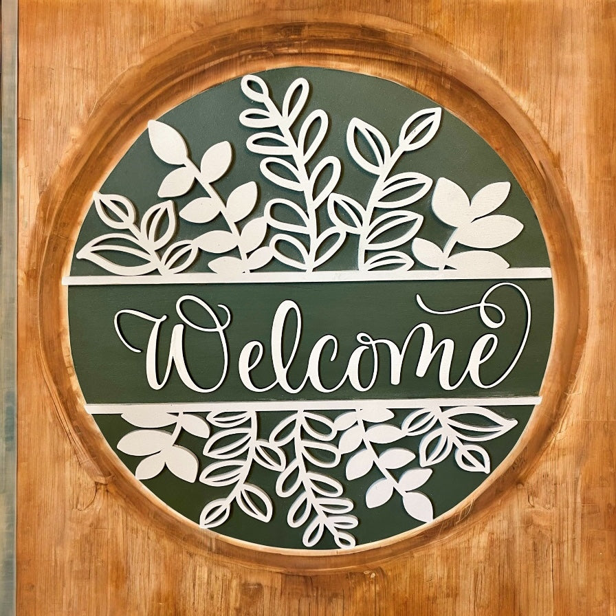 Sage Green Welcome Door Hanger/Sign – Rustic Sign Design