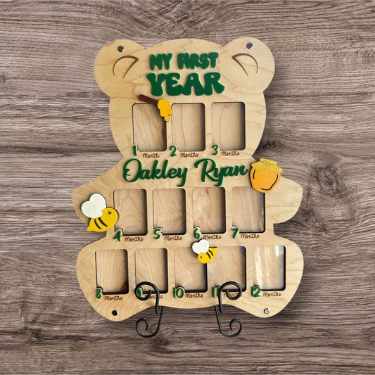 Personalized "My First Year" Baby Photo Frame Custom Wooden Monthly Milestone Keepsake