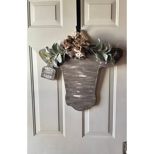 XL Distressed Brown Cow Head