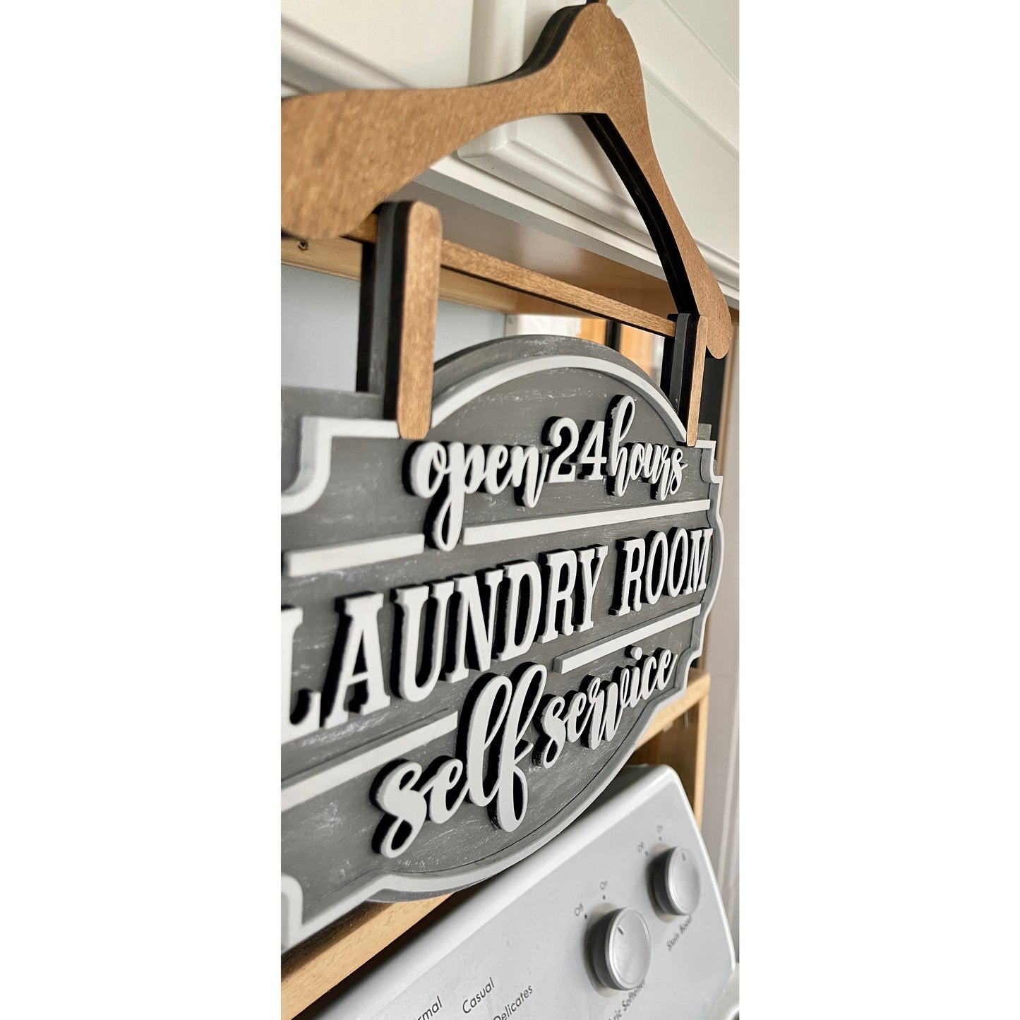 Wood Hanger Laundry Room Sign