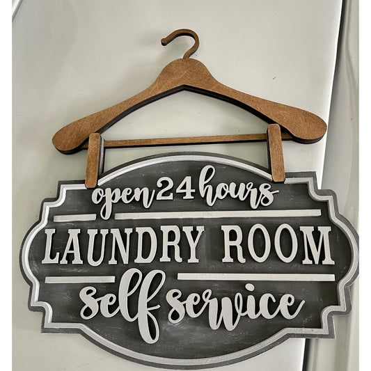 Wood Hanger Laundry Room Sign