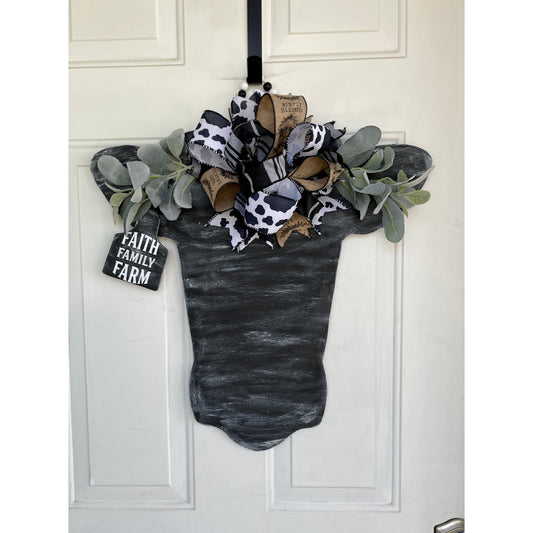 XL Black Distressed Cow Head