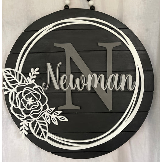 Monogram Floral Ring Last Name Sign